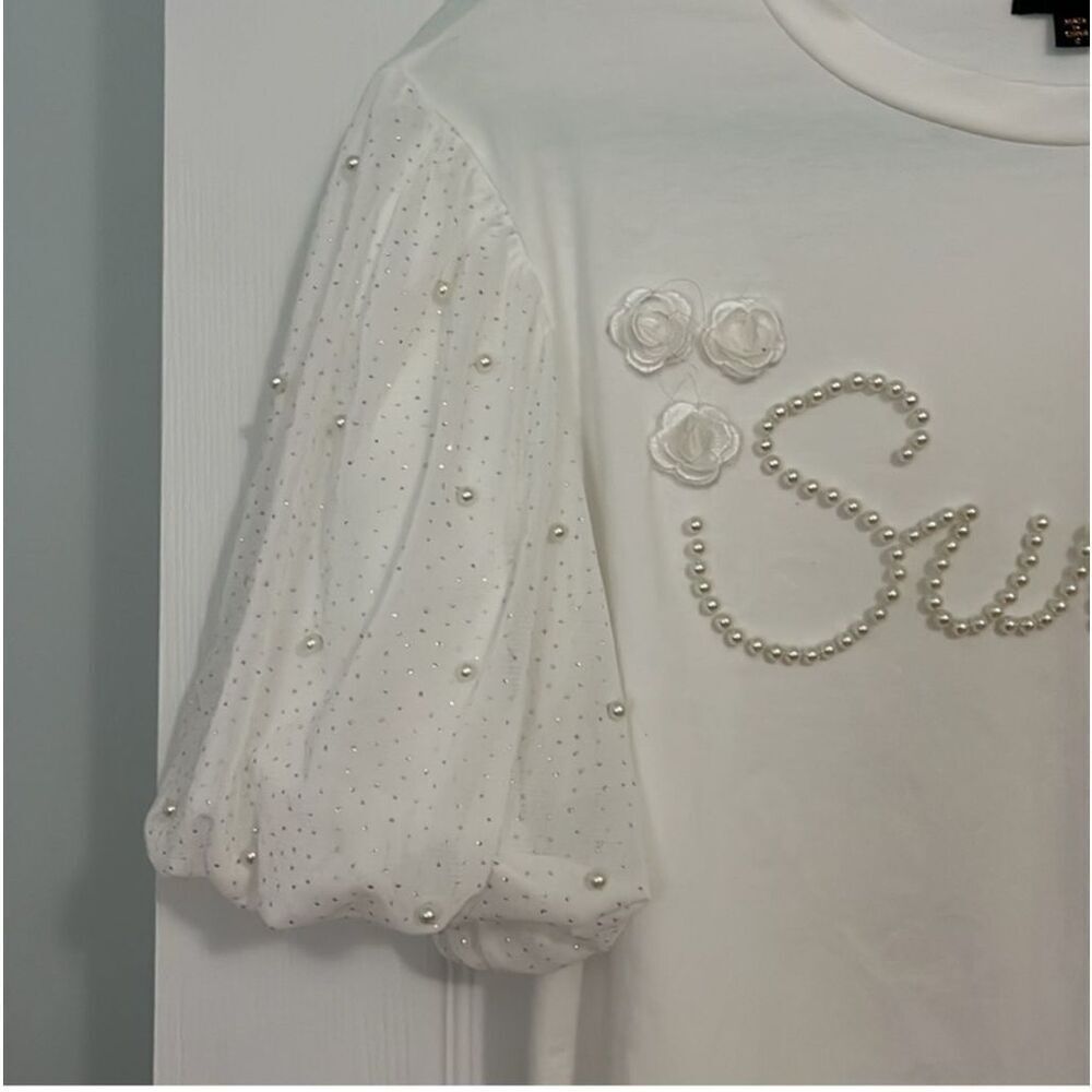 ONTWELFTH | white short sleeve sweet top S - Picture 3 of 9